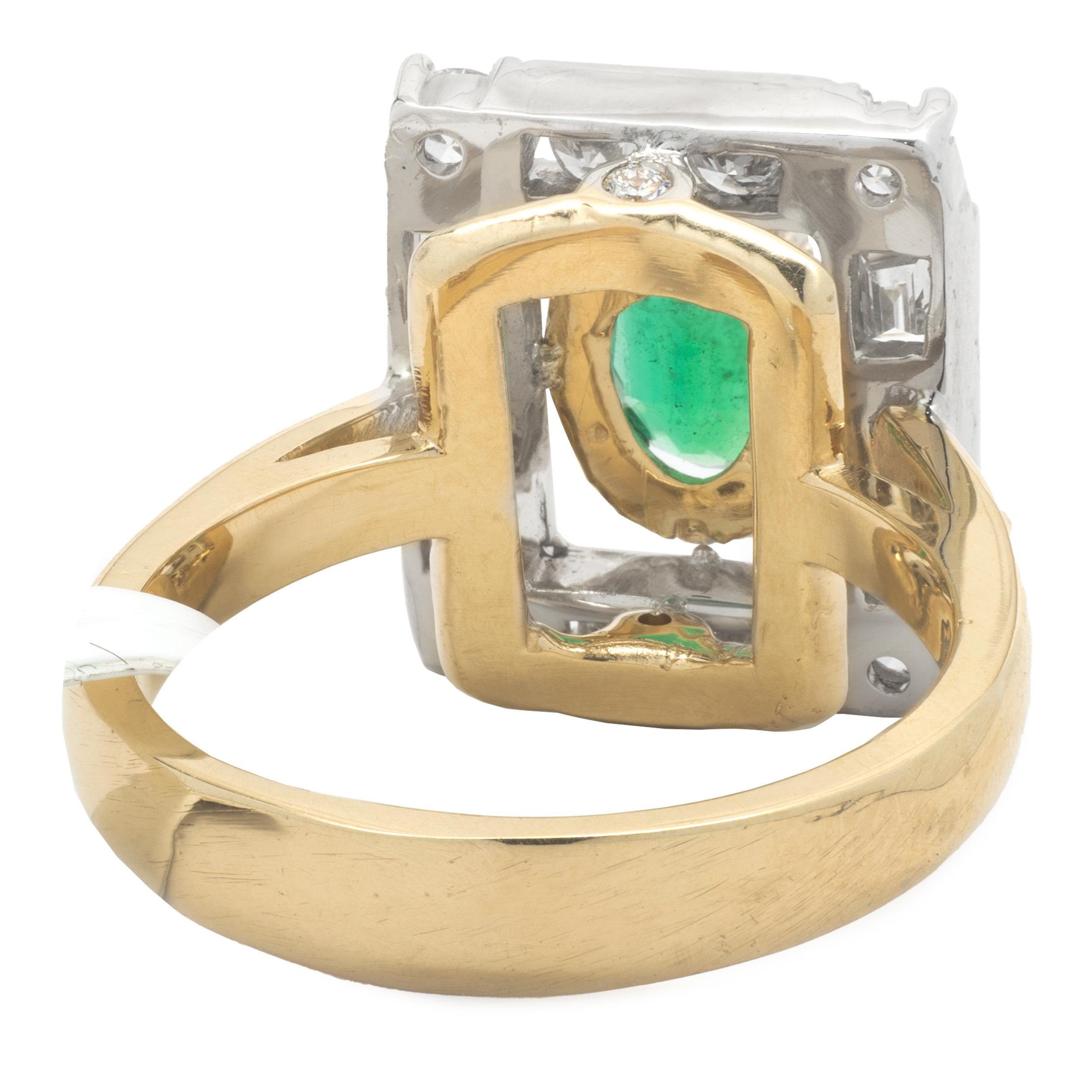 14 Karat Two Tone Emerald and Diamond Ring In Excellent Condition For Sale In Scottsdale, AZ