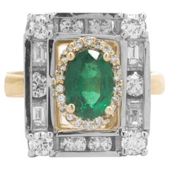 14 Karat Two Tone Emerald and Diamond Ring