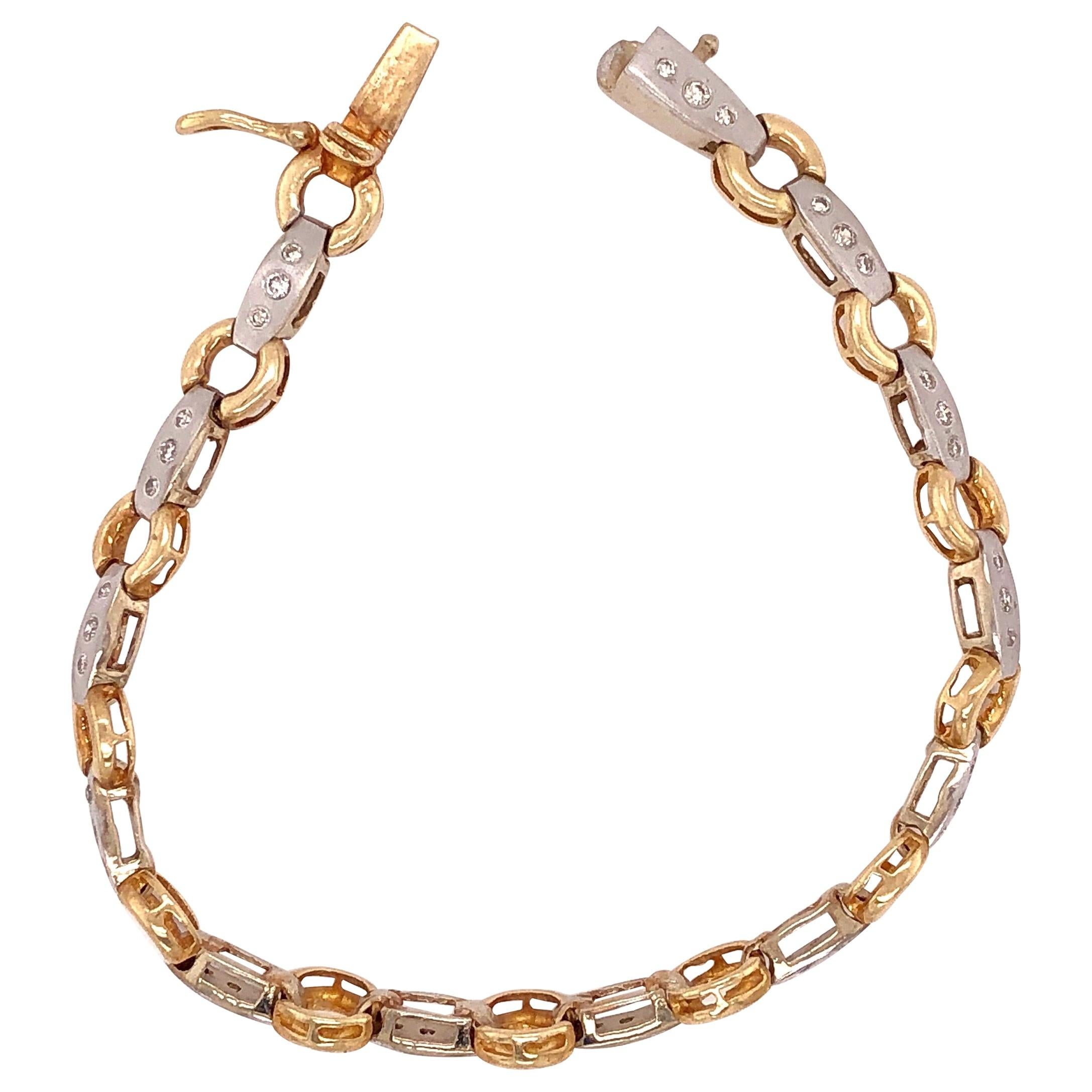 Bracelet à maillons fantaisie bicolore en or 14 carats