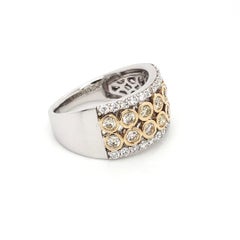 14 Karat Two-Tone Gold 1.09 Carat Natural Diamond Double Row Ring Size 6.75