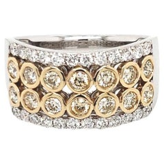 14 Karat Two-Tone Gold 1.09 Carat Natural Diamond Double Row Ring Size 6.75