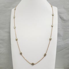 14 Karat Two-Tone Gold 1.23ct Natural Baguette Diamonds by the Yard Necklace 28"