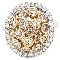 14 Karat Two-Tone Gold 1.60 Carat Natural Diamond Bubble Dome Ring Size 6.75