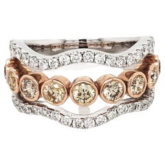 14 Karat Two-Tone Gold 1.60 Carat Natural Diamond Bubble Wave Ring Size 6.5