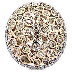14 Karat Two-Tone Gold 2.05 Carat Natural Diamond Bubble Dome Ring Size 6.5