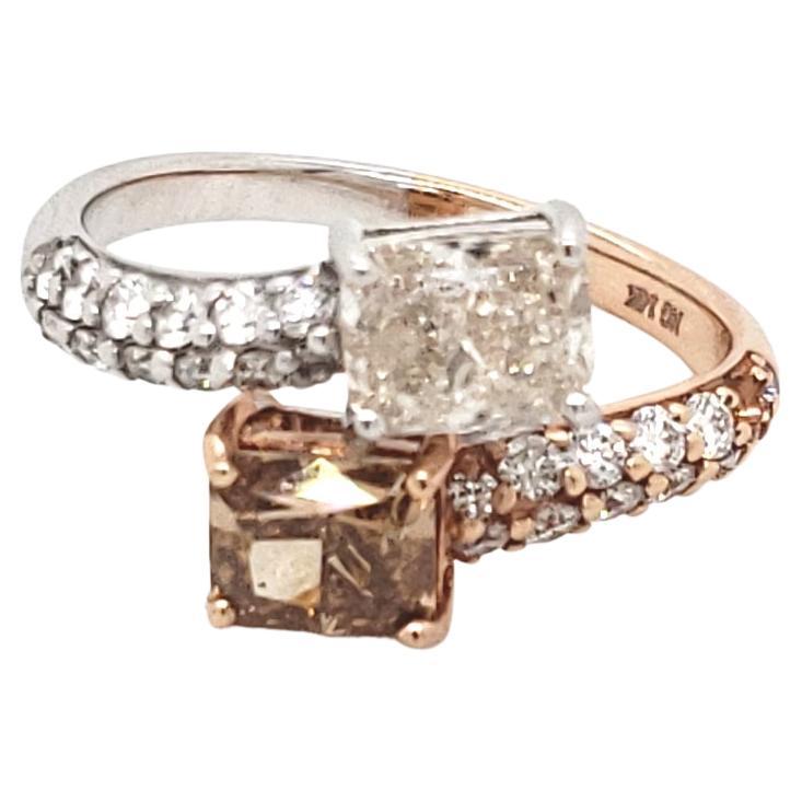 14 Karat Two-Tone Gold 2.50 Carat Fancy-cut Natural Diamond Ring (Size 6) For Sale