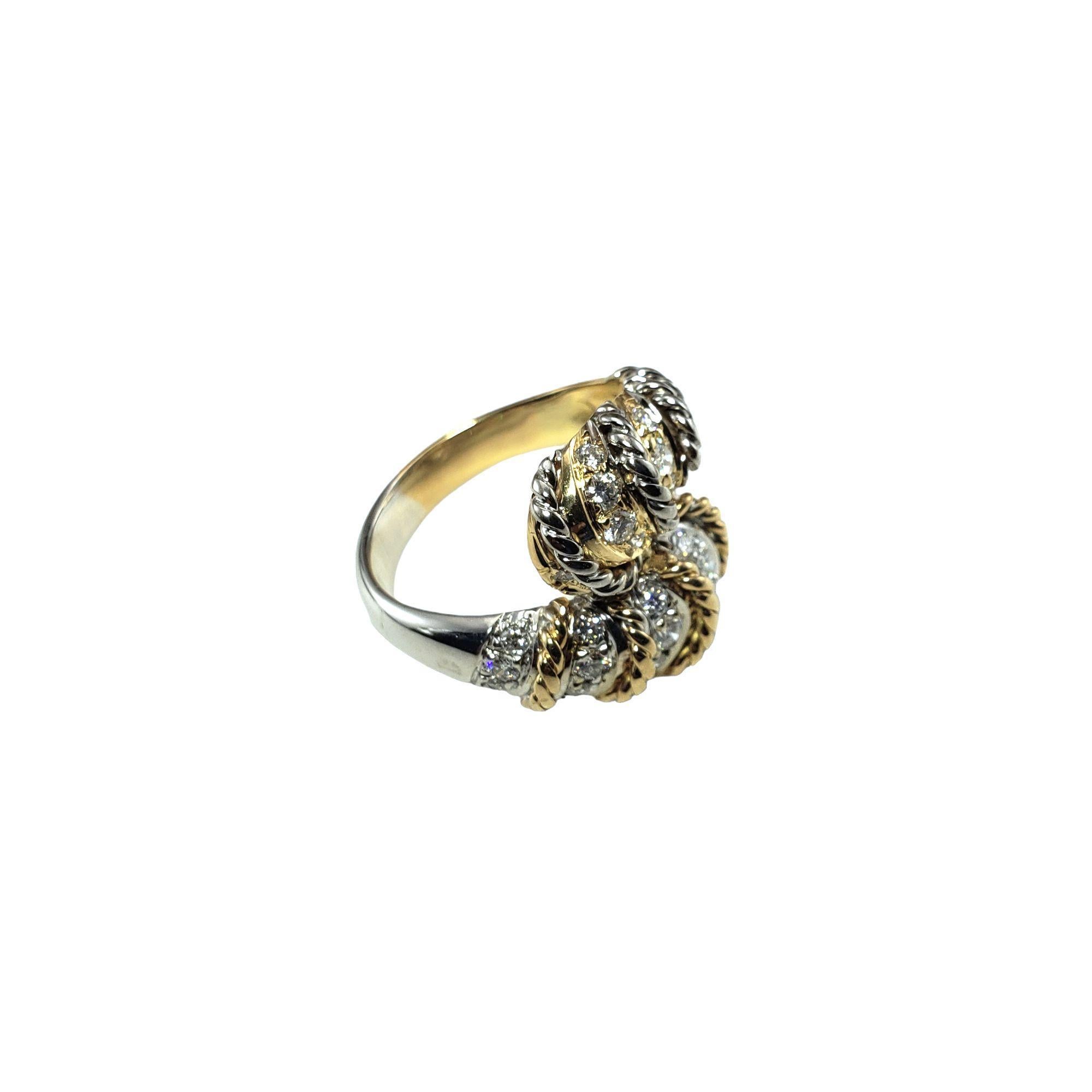 14 Karat Two-Tone Gold and Diamond Crossover Ring Size 7 #17755 In Good Condition For Sale In Washington Depot, CT