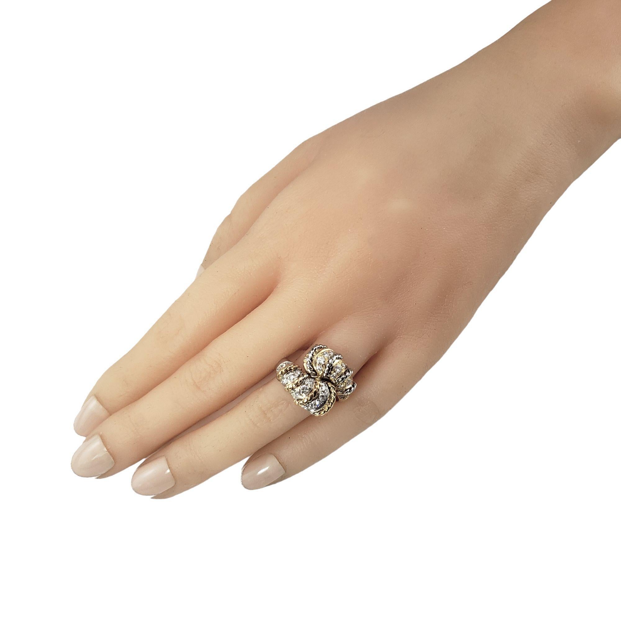 14 Karat Two-Tone Gold and Diamond Crossover Ring Size 7 #17755 For Sale 1