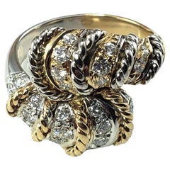 14 Karat Two-Tone Gold and Diamond Crossover Ring Size 7 #17755