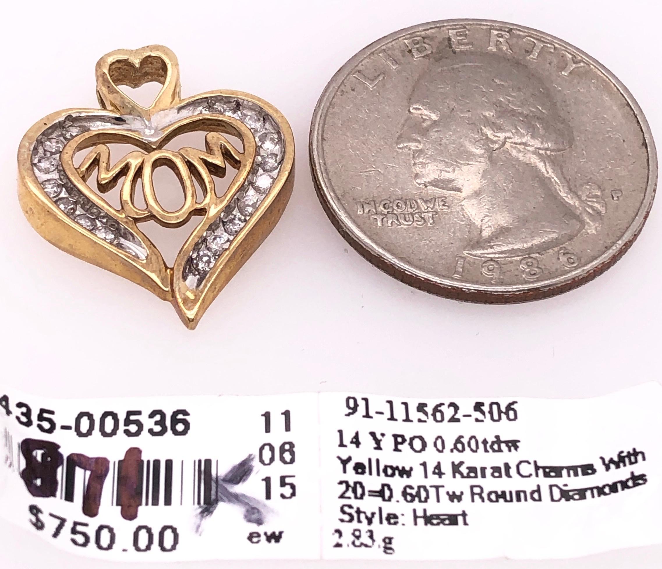 Pendentif breloque en forme de cœur en or bicolore 14 carats et diamants avec centre MOM Unisexe en vente
