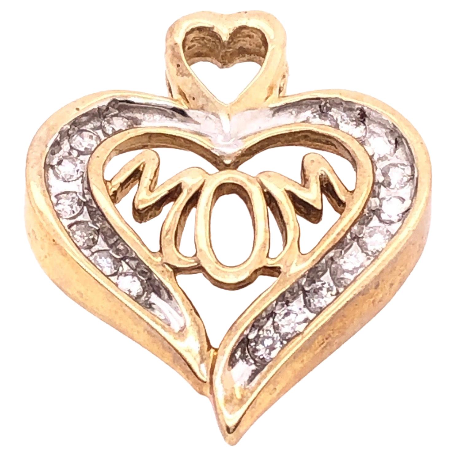 Pendentif breloque en forme de cœur en or bicolore 14 carats et diamants avec centre MOM en vente