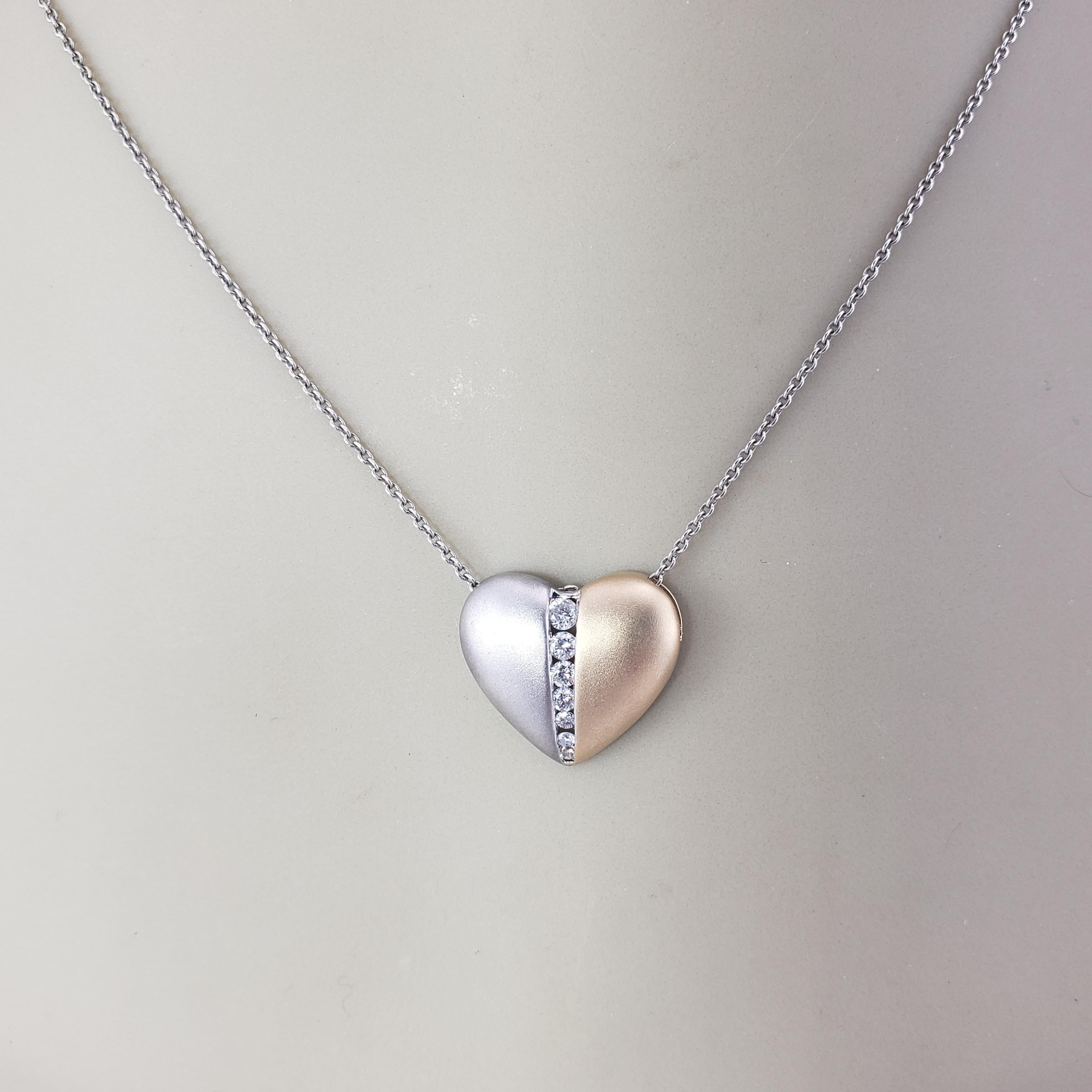 Ciondolo a cuore in oro 14 carati bicolore e diamanti #21398 in vendita 2