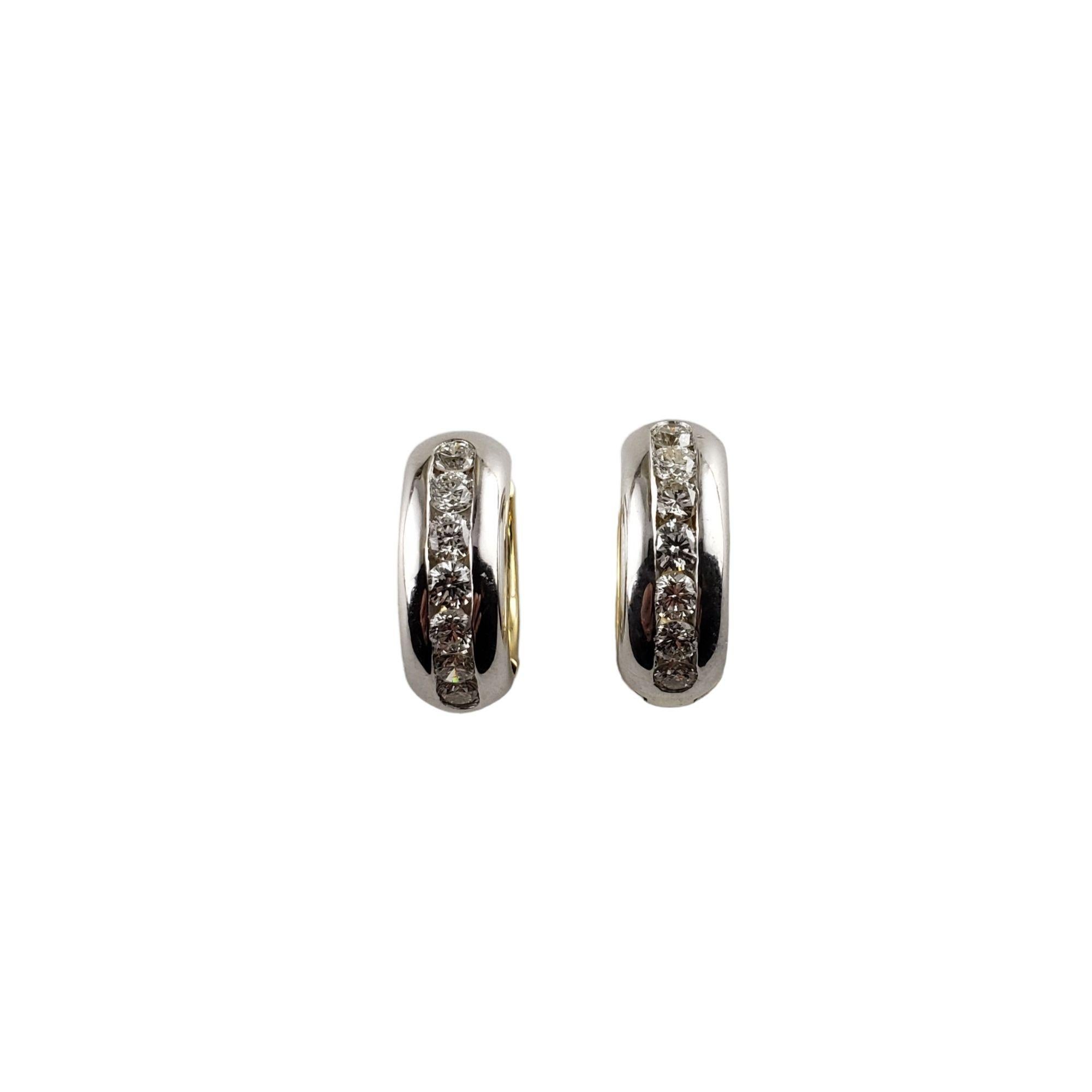 14 Karat Two Tone Gold and Diamond Huggie Earrings For Sale 1