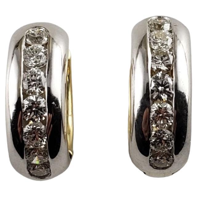 14 Karat Two Tone Gold and Diamond Huggie Earrings For Sale