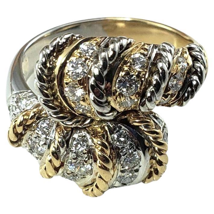 14 Karat Two-Tone Gold and Diamond Ring Size 7 #15238 For Sale