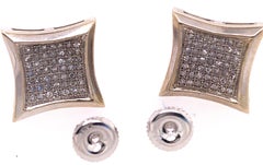 14 Karat Two-Tone Gold Button Earrings with Diamonds 1.00 Total Diamond Weight