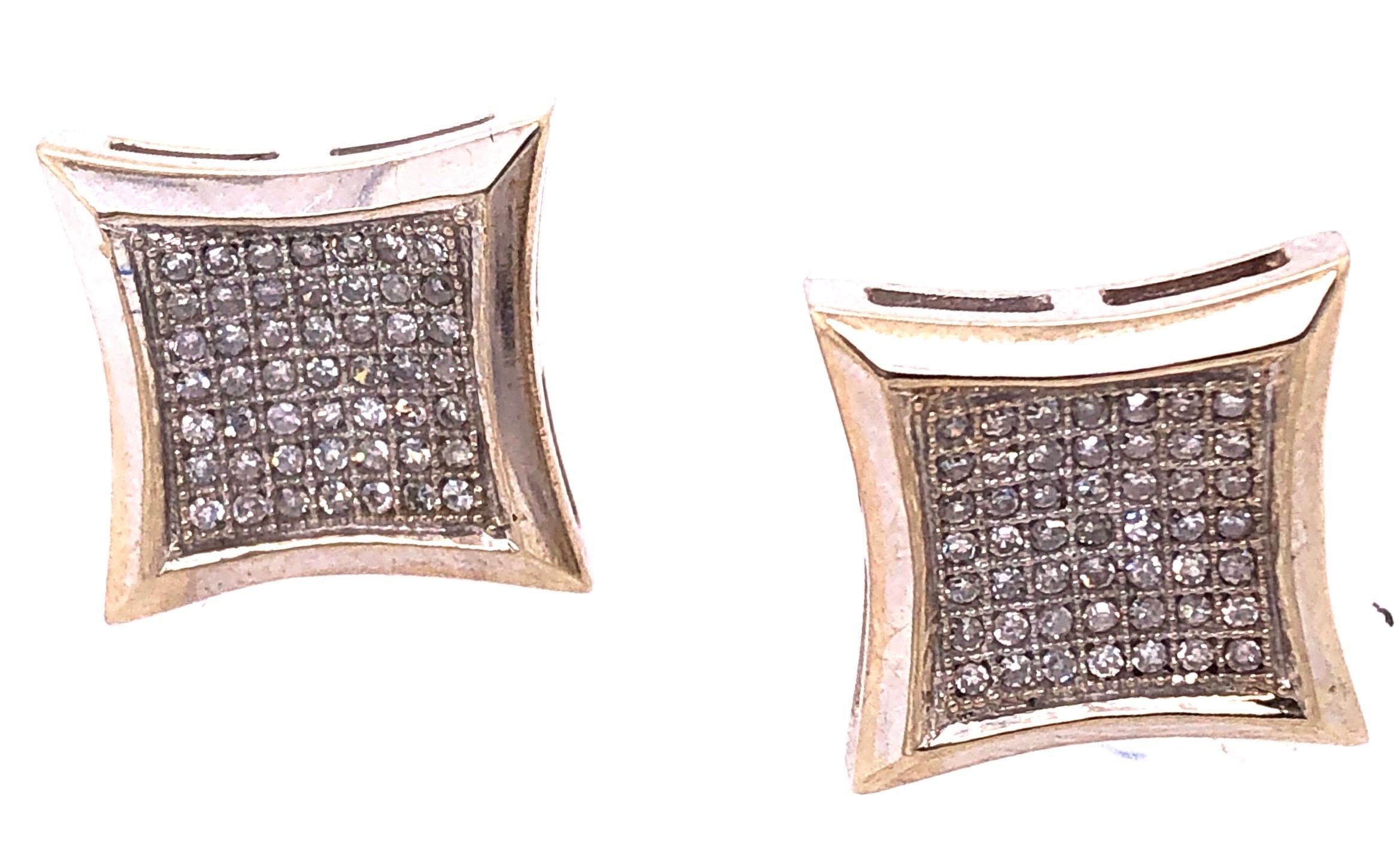 Women's or Men's 14 Karat Two-Tone Gold Button Earrings with Diamonds 1.00 Total Diamond Weight For Sale