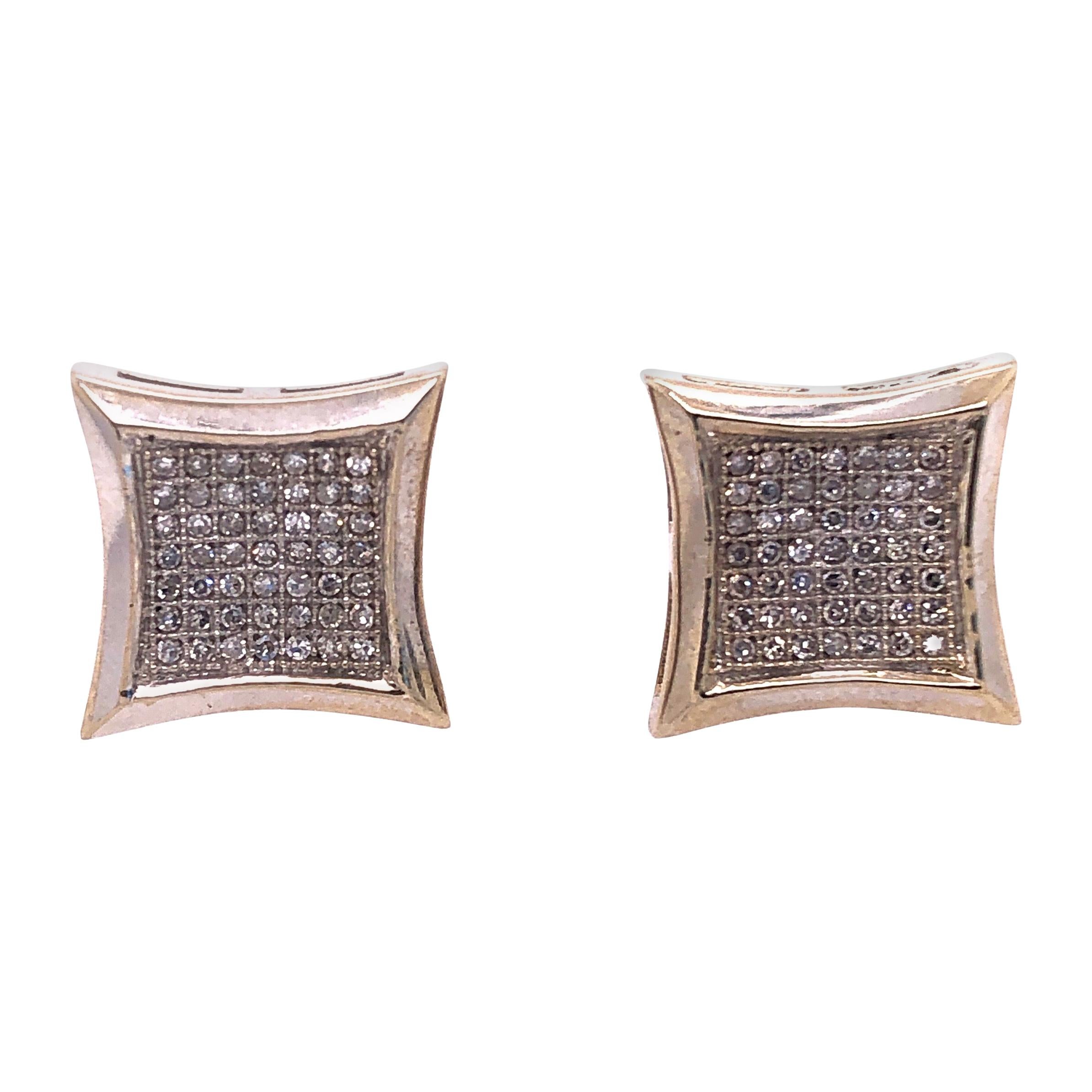 14 Karat Two-Tone Gold Button Earrings with Diamonds 1.00 Total Diamond Weight For Sale