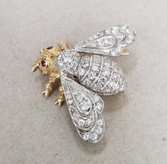 Broche Abeja Diamante Oro Bicolor 14 Kilates