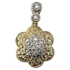 Pendentif fleur en or bicolore 14 carats et diamant n° 21392