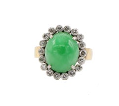 14 Karat Two-Tone Gold Natural Diamond & Jade Dome Cocktail Ring