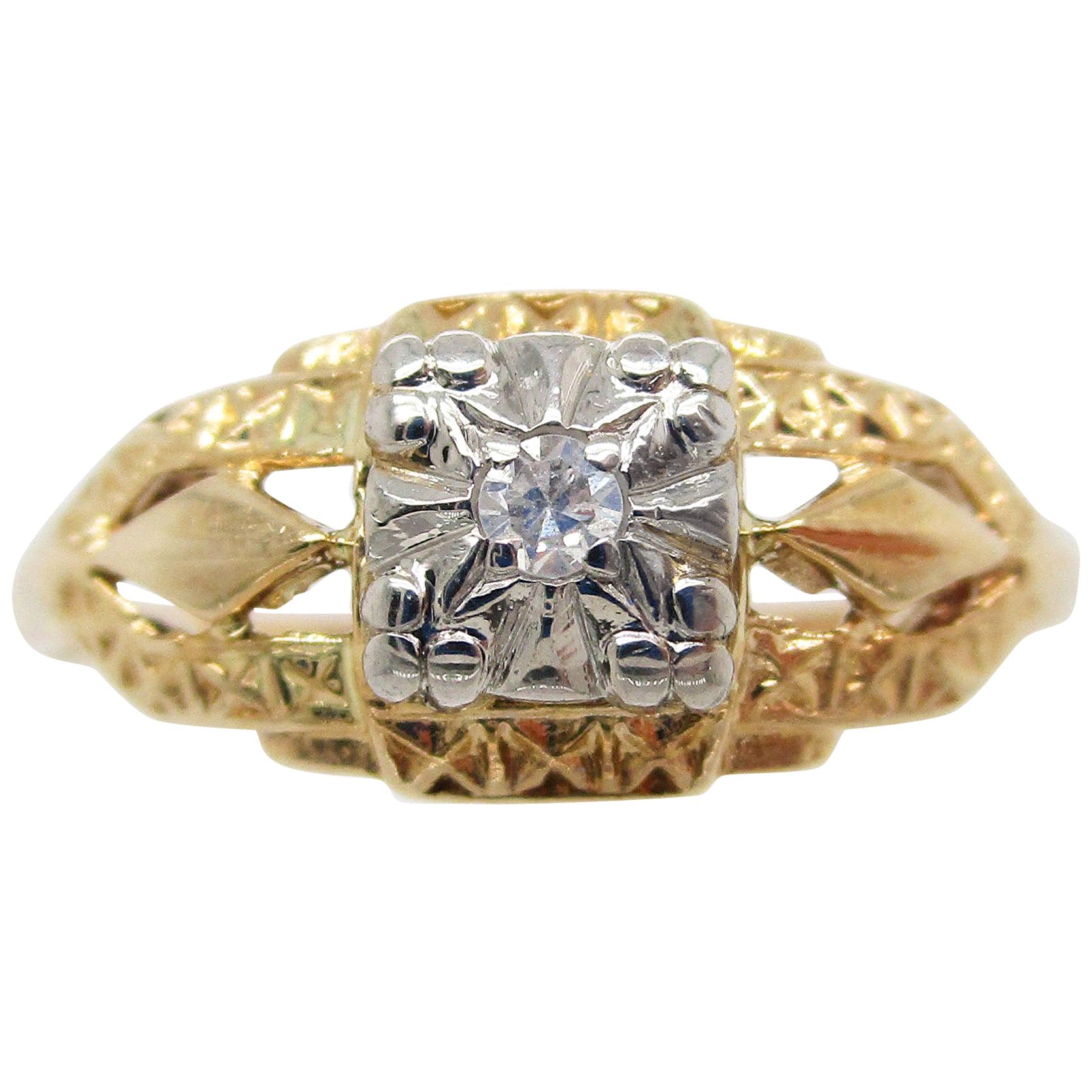 14 Karat Two-Tone Gold Estate Diamond Engagement Ring