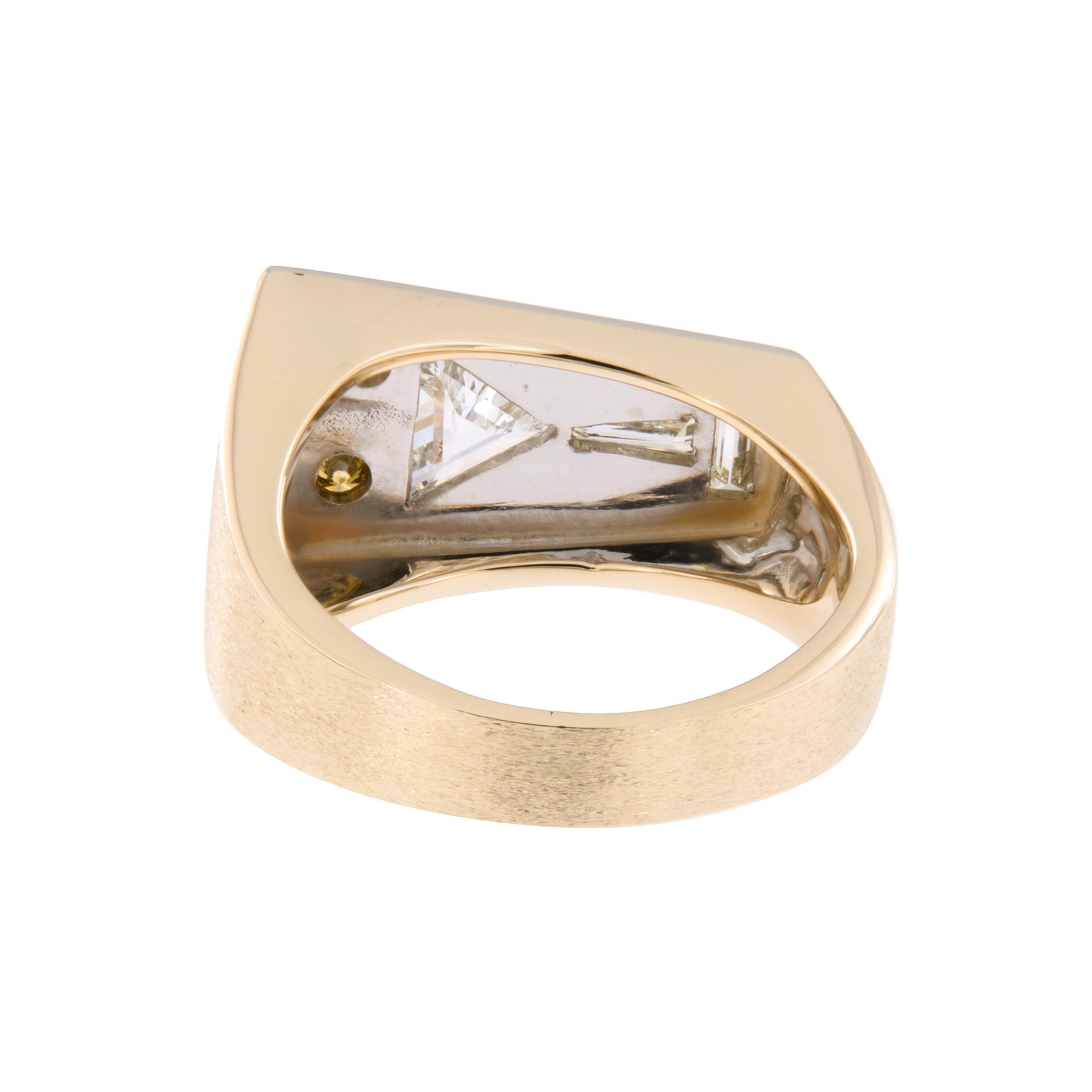 Trillion Cut 14 Karat Two-Tone Gold and Fancy Diamond Martini Ring