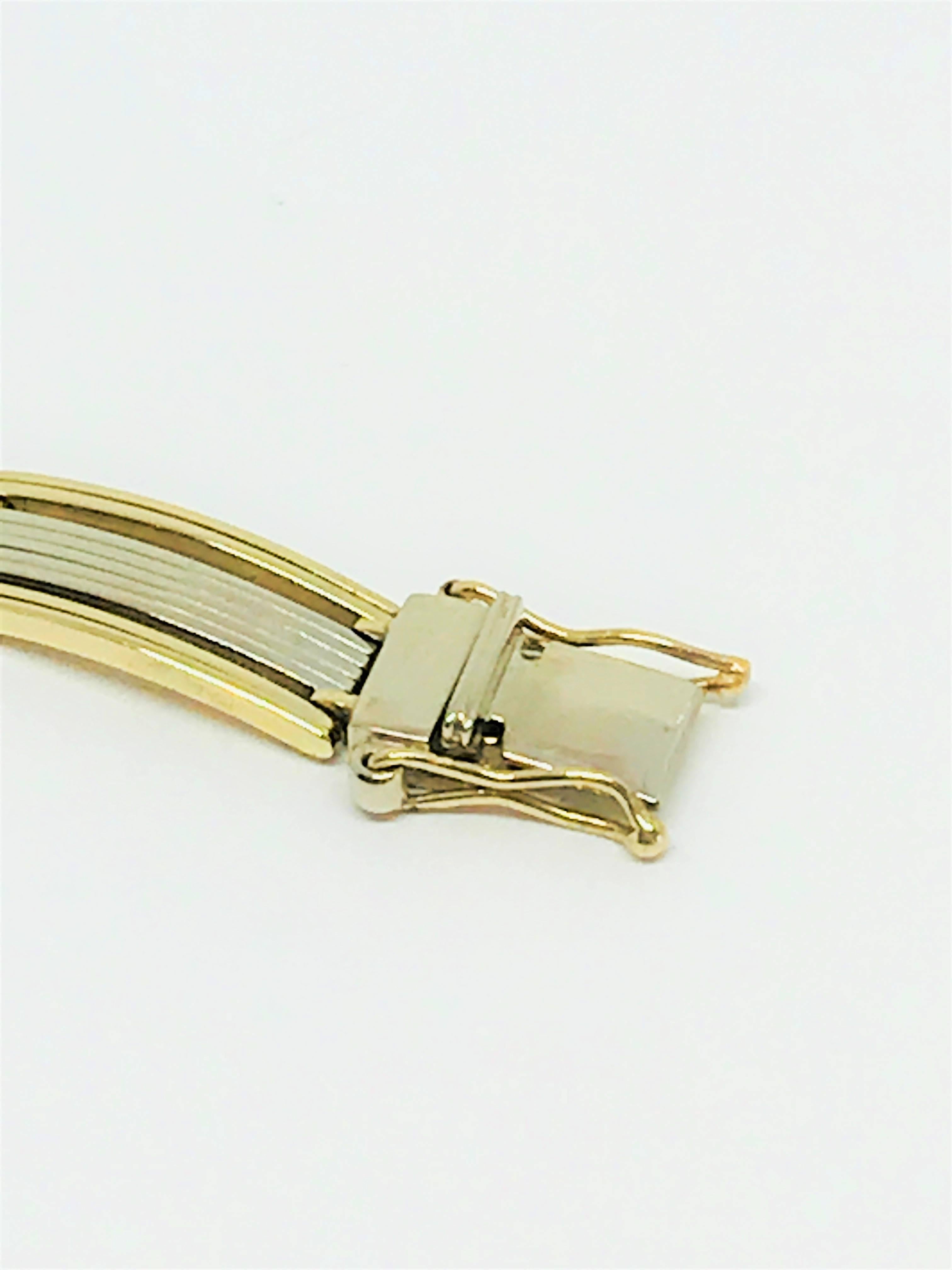Men's 14 Karat Two-Tone Gold Gent's Flat Link Bracelet For Sale
