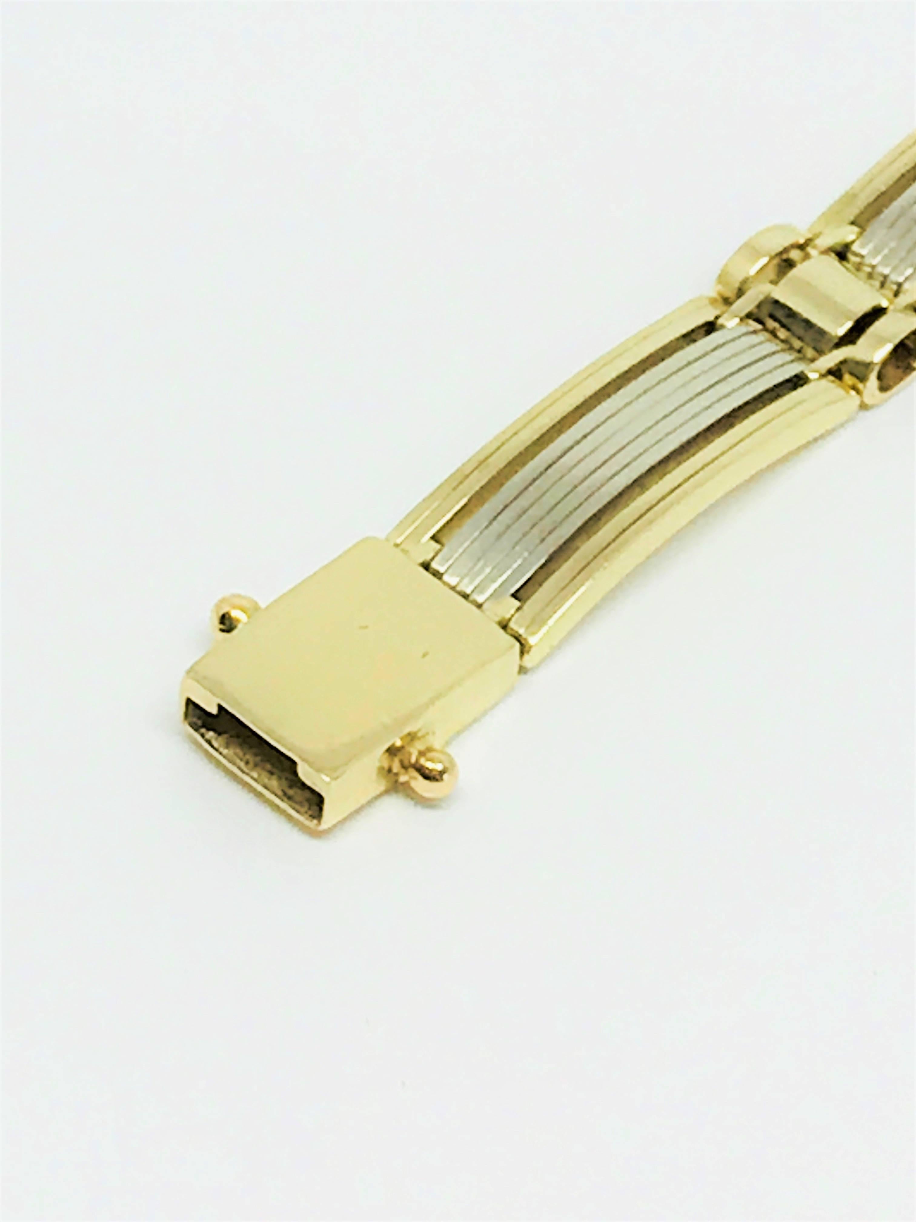 14 Karat Two-Tone Gold Gent's Flat Link Bracelet For Sale 1