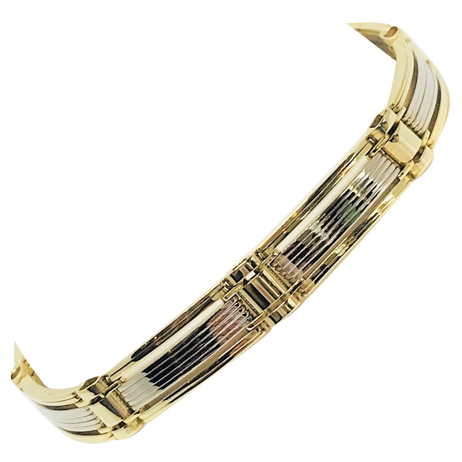 14 Karat Two-Tone Gold Gent's Flat Link Bracelet For Sale 2