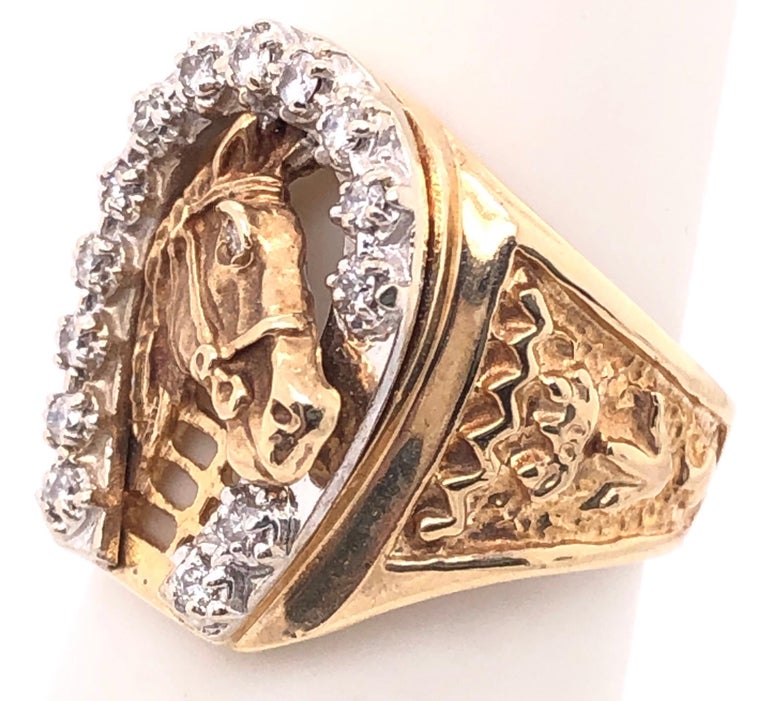 14 Karat Two-Tone Gold Good Luck Horse Shoe and Horse with Diamonds ...