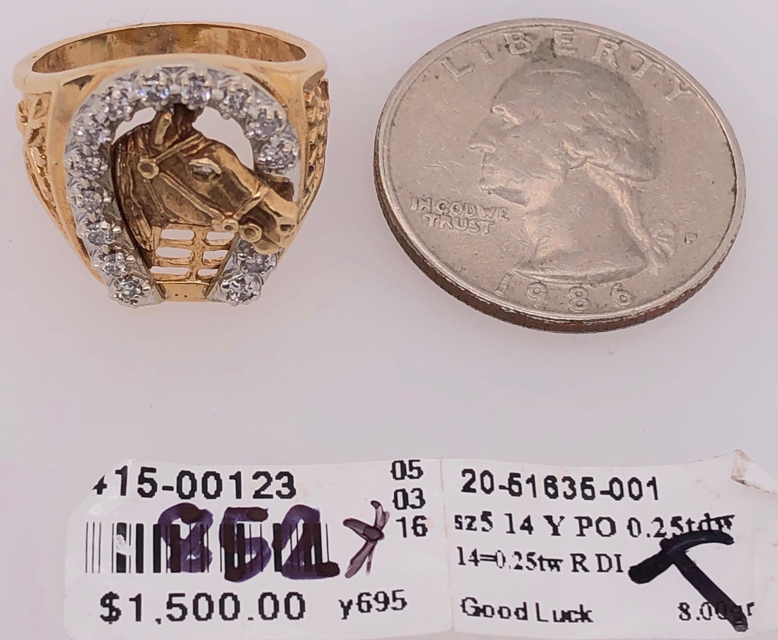 14 Karat Two-Tone Gold Good Luck Horse Shoe and Horse with Diamonds Ring In Good Condition In Stamford, CT