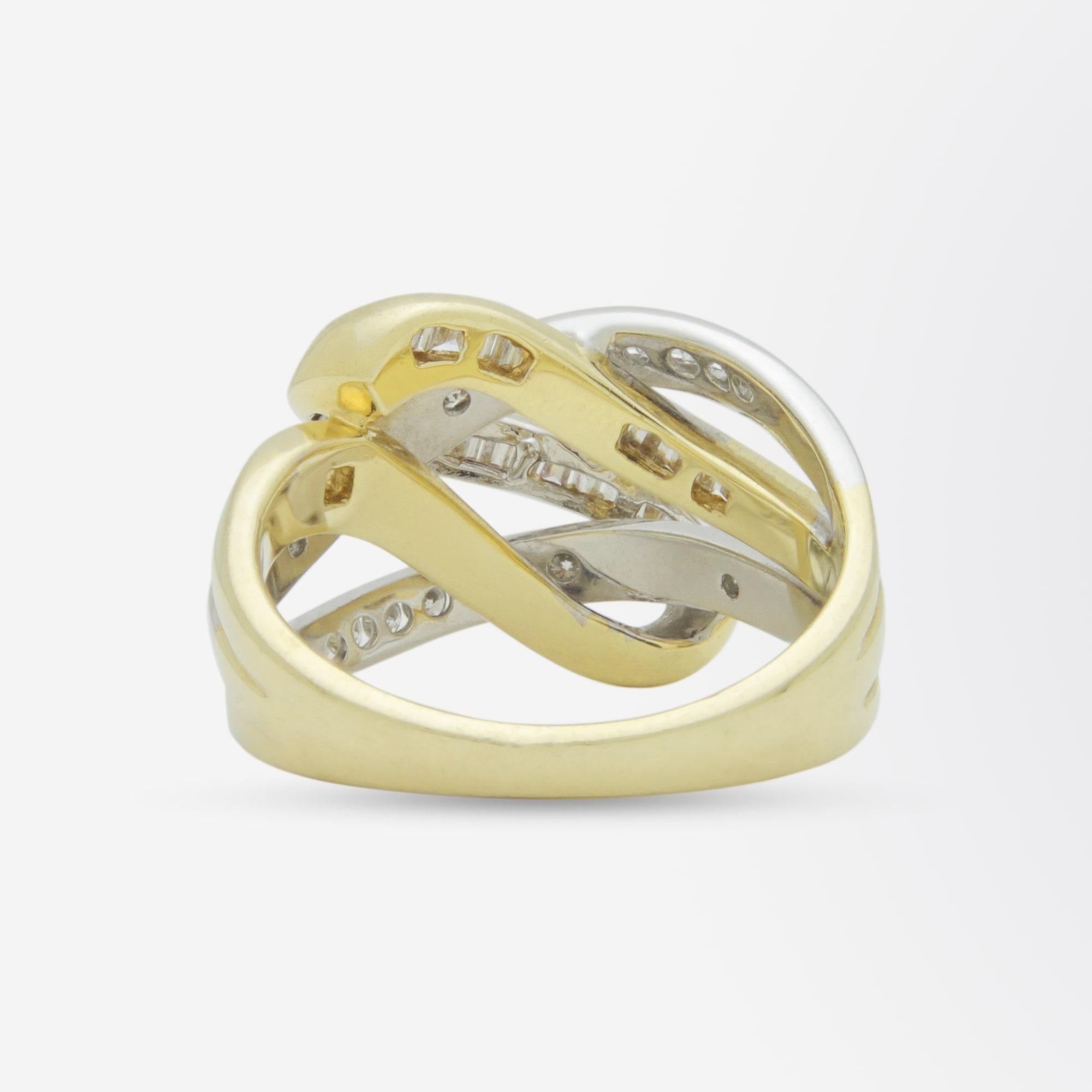 Modern 14 Karat Two Tone Gold Looping Diamond Ring