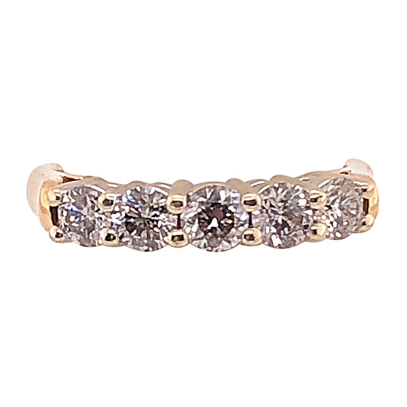 14 Karat Two-Tone Gold Ring with Five Round Diamonds 1 Carat For Sale