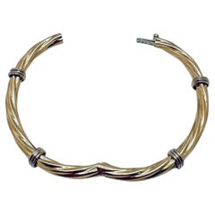 14 Karat Two-Tone Hinged Cable Bangle Bracelet