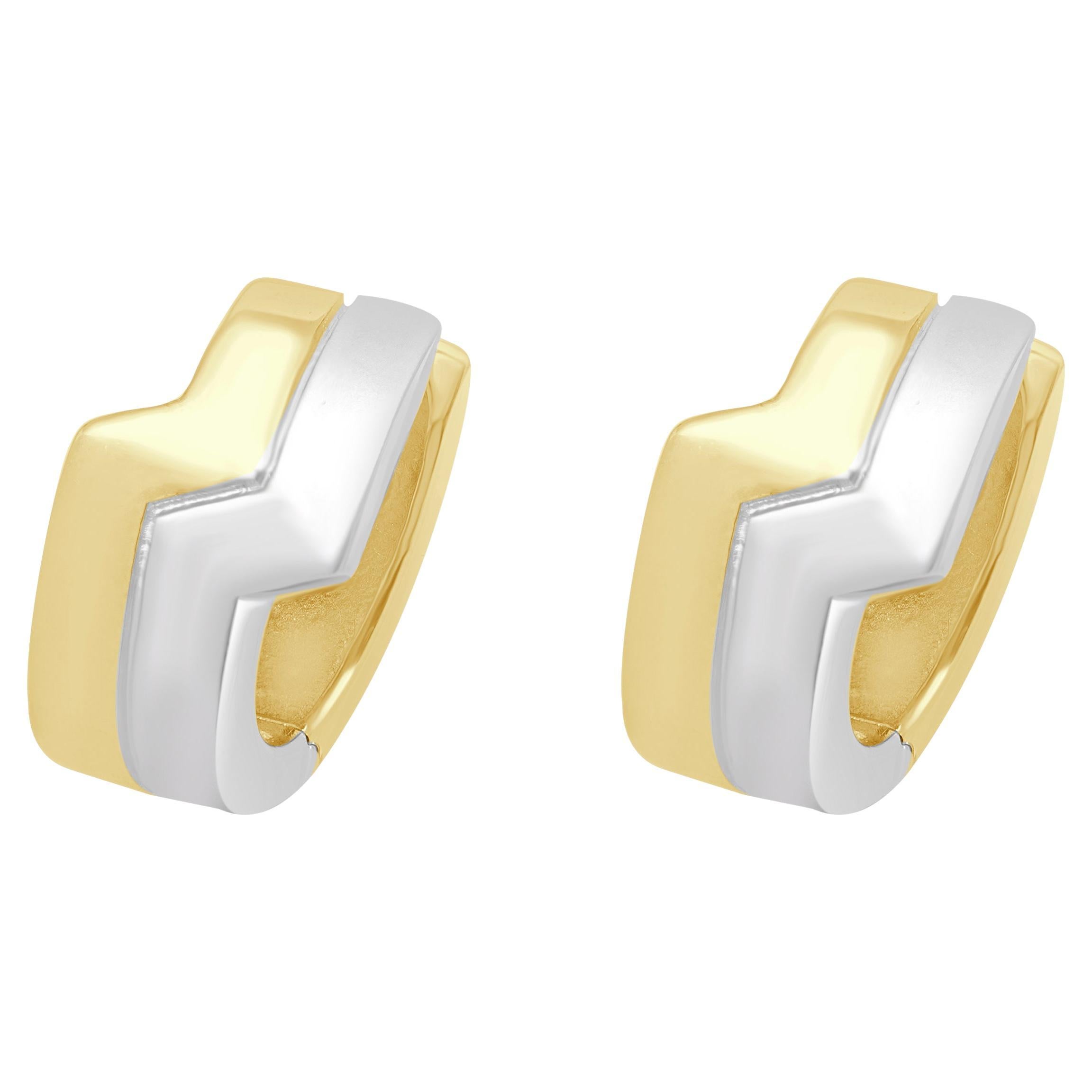 14 Karat Two Tone Huggie Earrings For Sale