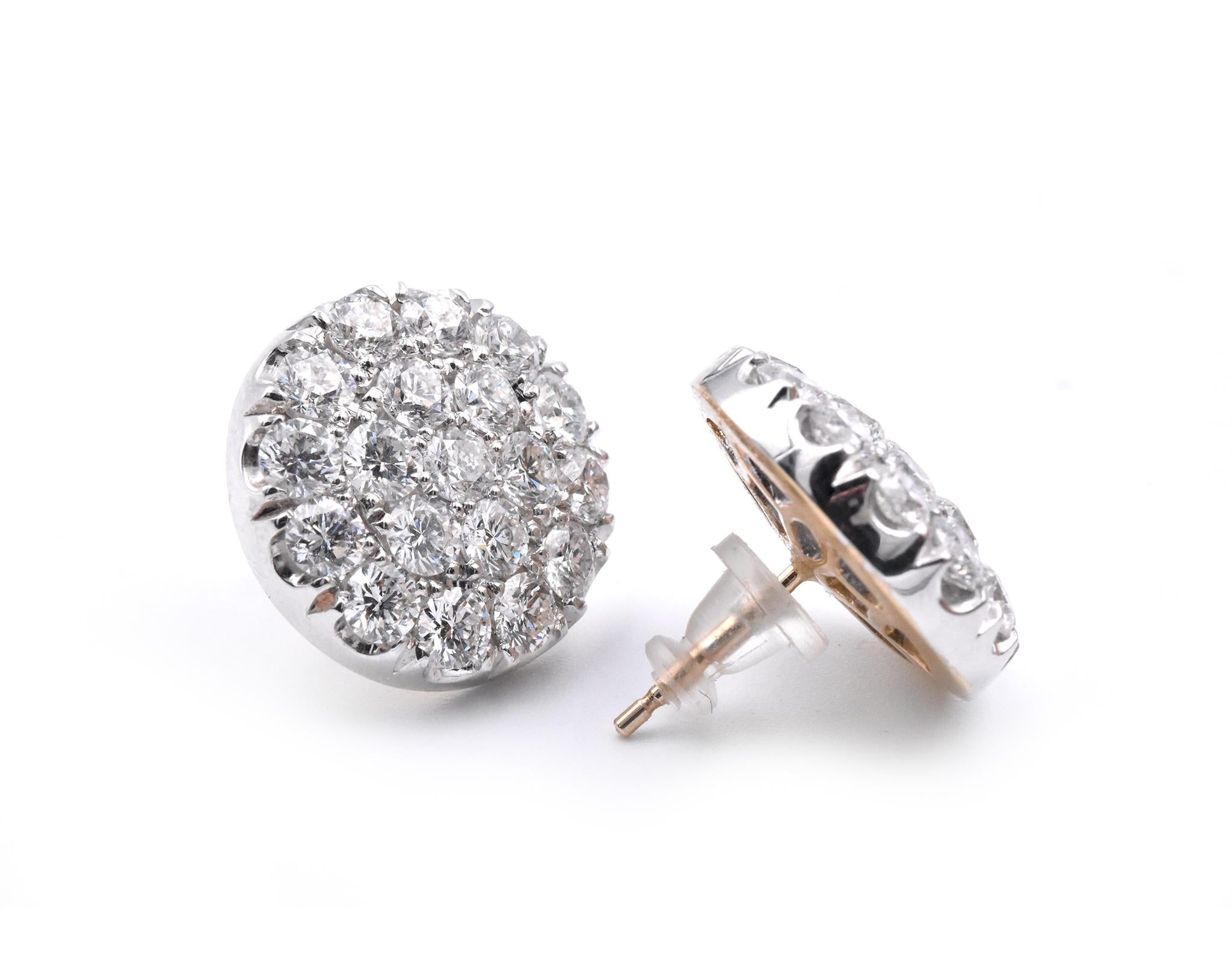 Round Cut 14 Karat Two-Tone Pave Diamond Earrings