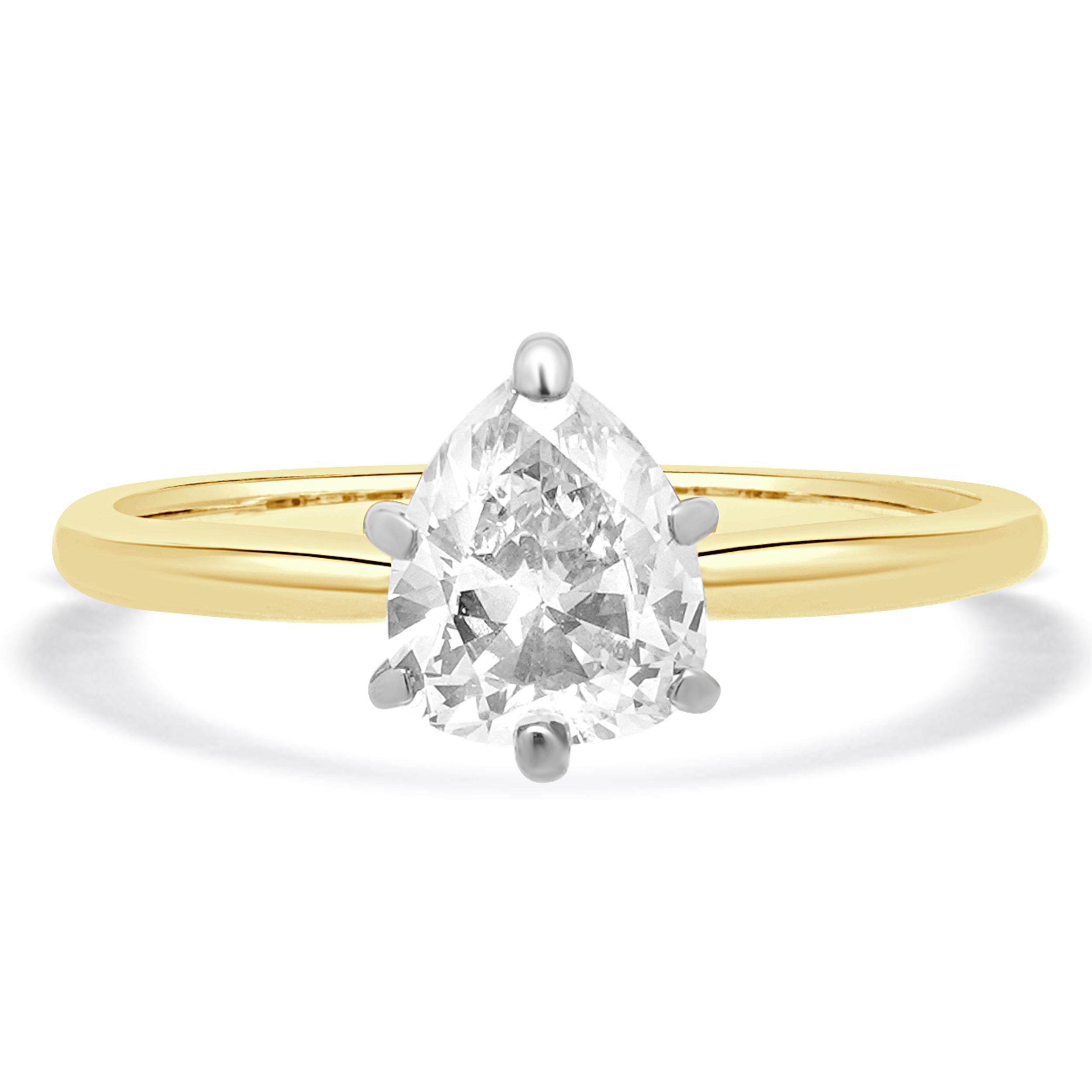 Bague solitaire à diamant en forme de poire 14 carats bicolore