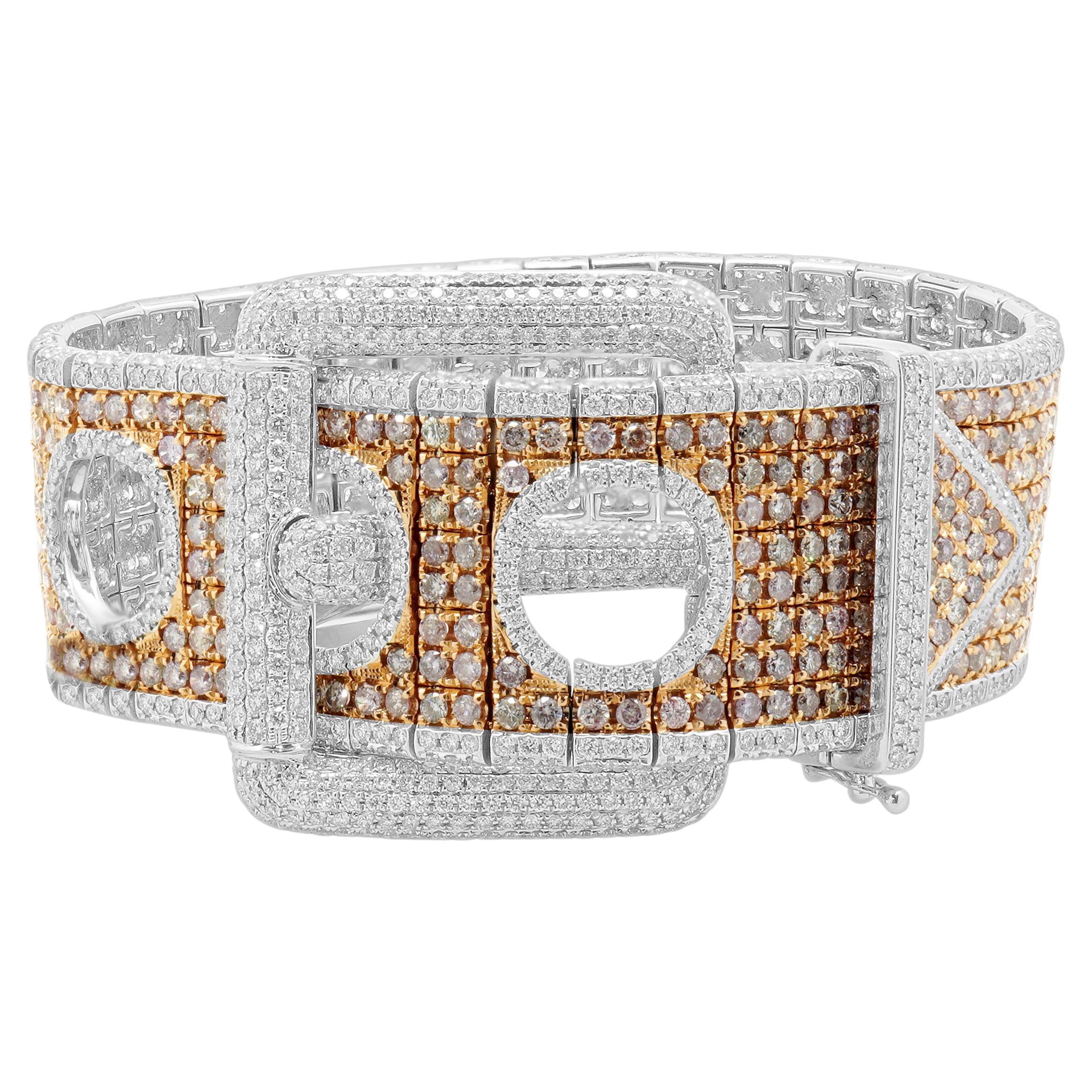 14 Karat Two-Tone Pink and White Diamond Belt Buckle Bracelet