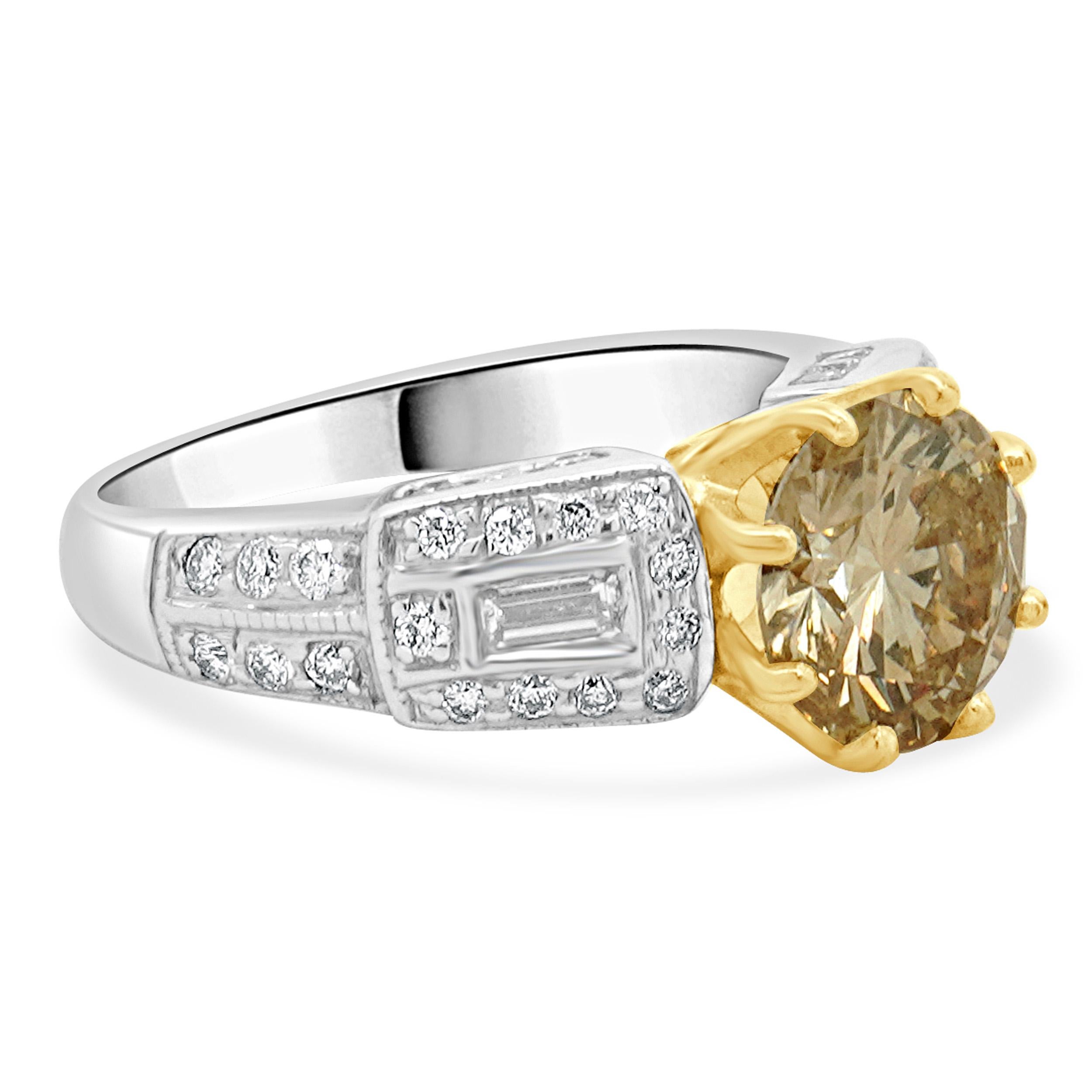 14 Karat Zweifarbiger Runder Brillantschliff Diamant Verlobungsring Damen im Angebot