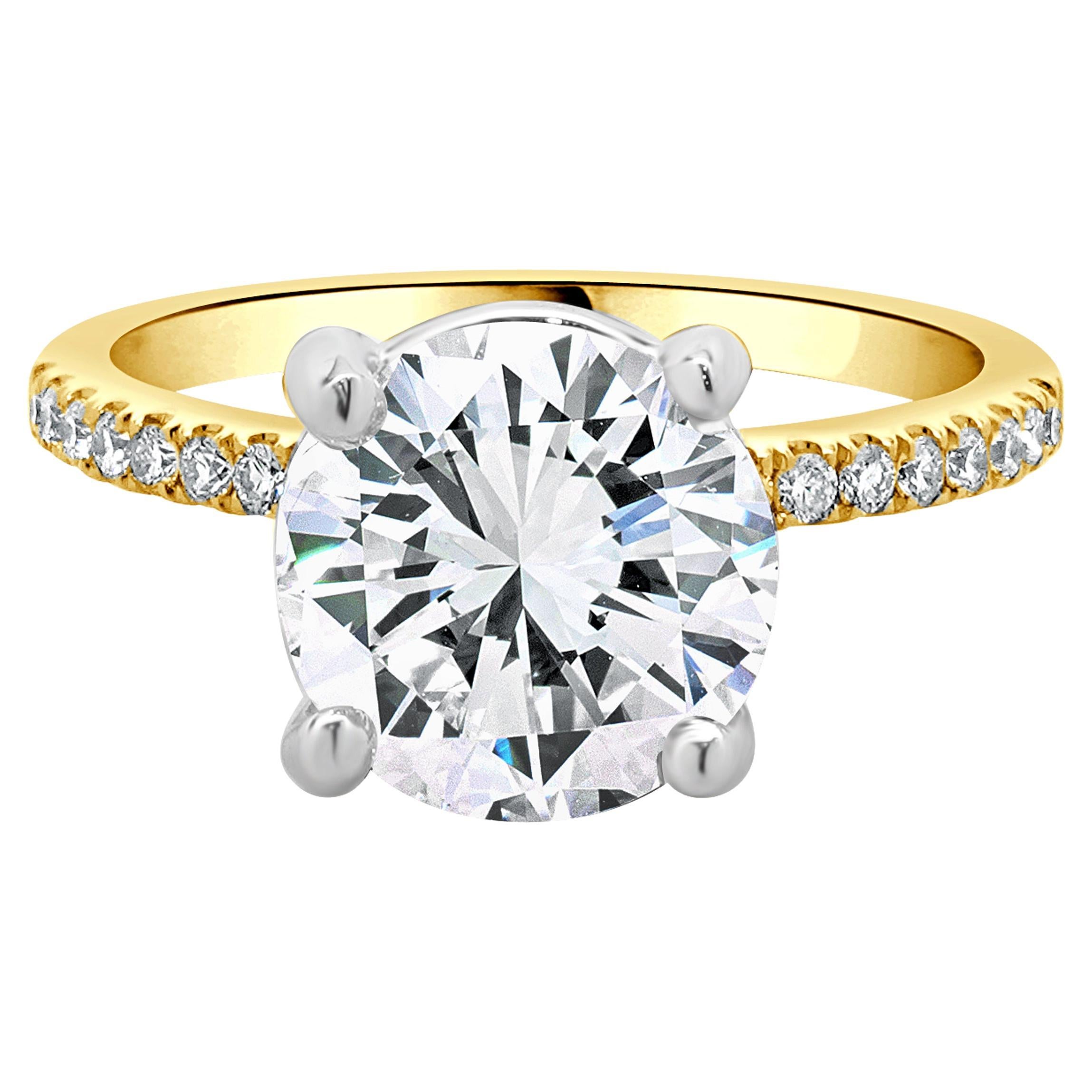 14 Karat Two Tone Round Brilliant Diamond Engagement Ring For Sale