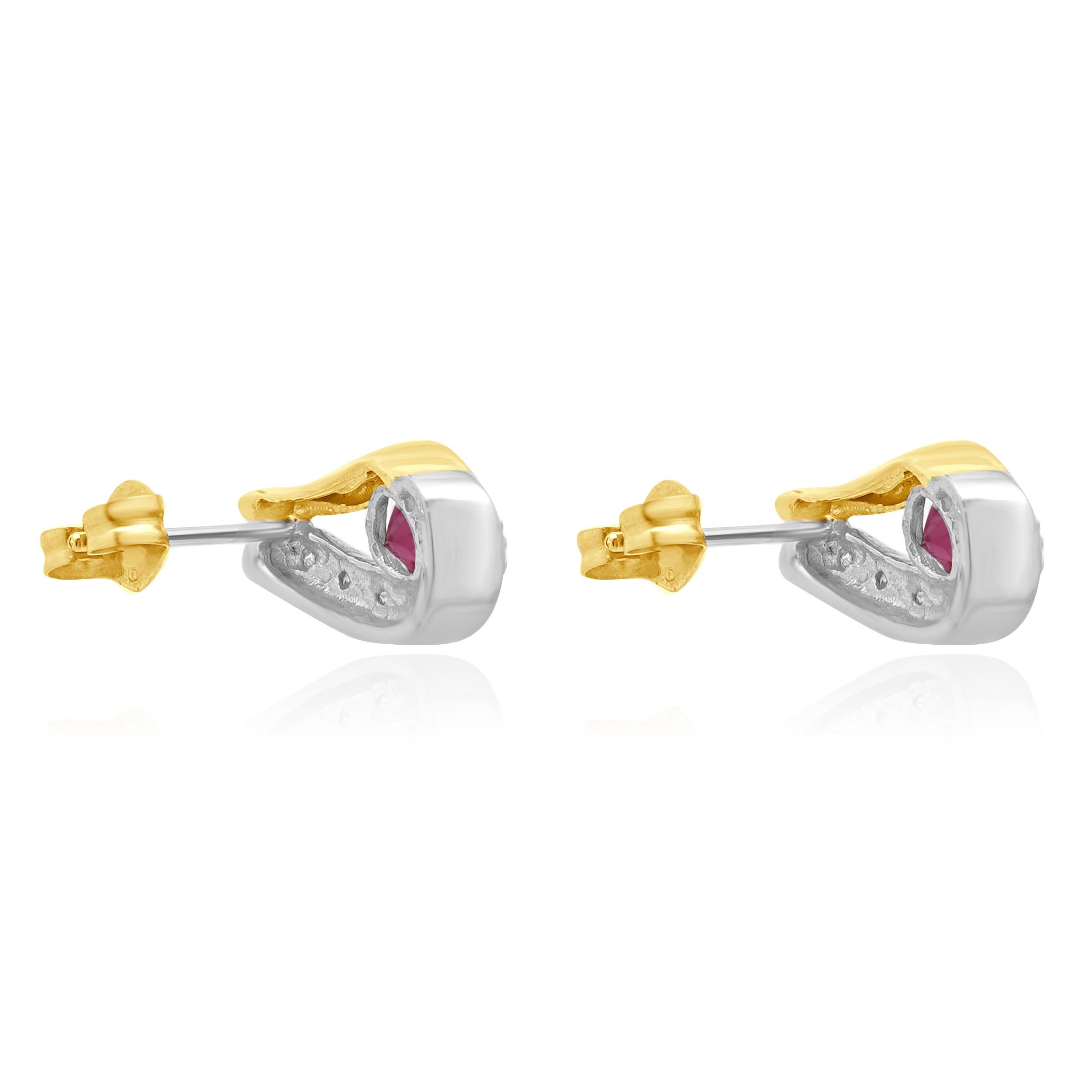 14 Karat Two Tone Rubellite Tourmaline and Diamond Earrings In Excellent Condition In Scottsdale, AZ