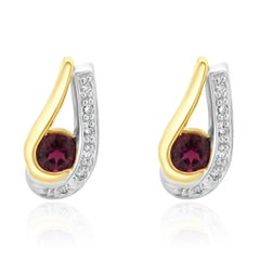 14 Karat Two Tone Rubellite Tourmaline and Diamond Earrings