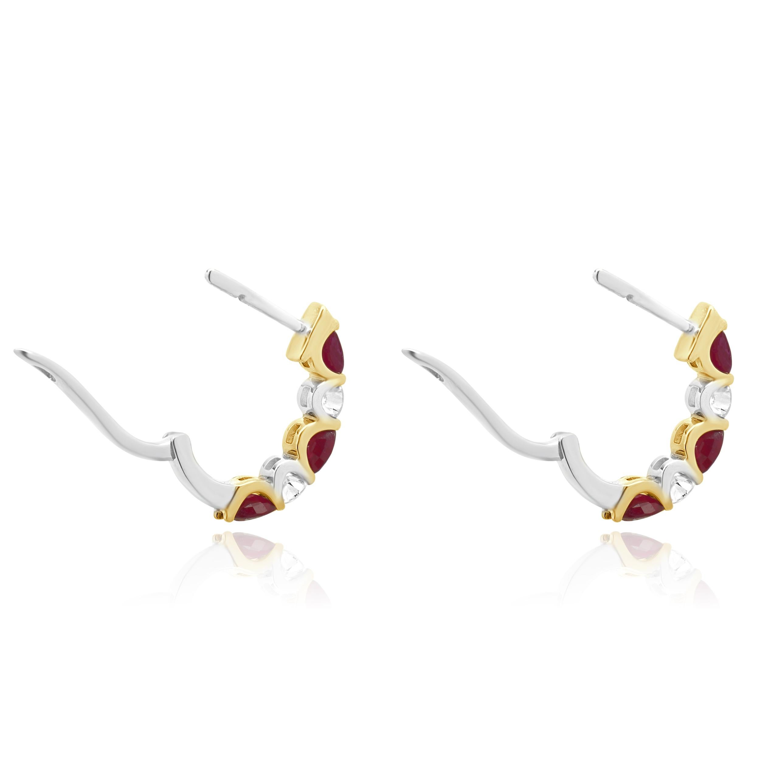 Pendientes Abrazadera Alternados de Rubí y Diamantes en Dos Tonos de 14 Kilates en Excelente estado para la venta en Scottsdale, AZ