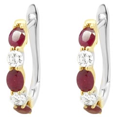 14 Karat Two Tone Ruby and Diamond Alternating Huggie Earrings