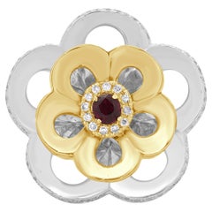 14 Karat Two Tone Ruby and Diamond Flower Ring