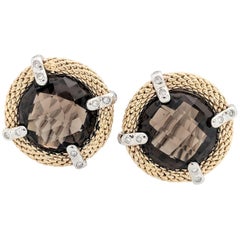 14 Karat Two-Tone Smoky Quartz and Diamond Earrings with Omega Backs