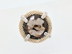 14 Karat Two-Tone Smoky Quartz and Diamond Right Hand Ring