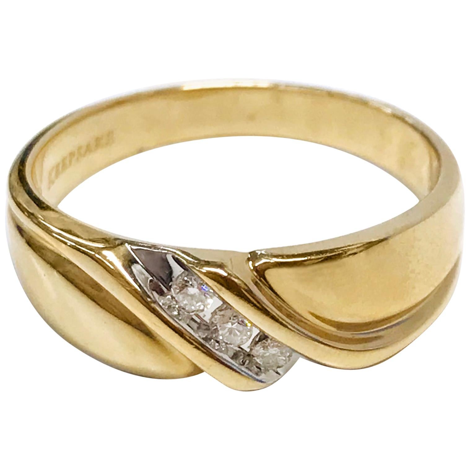 14 Karat Two-Tone Three Diamond Ring For Sale