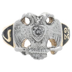 14 Karat zweifarbiger Masonic-Ring, Vintage 1932, Diamant, Vintage